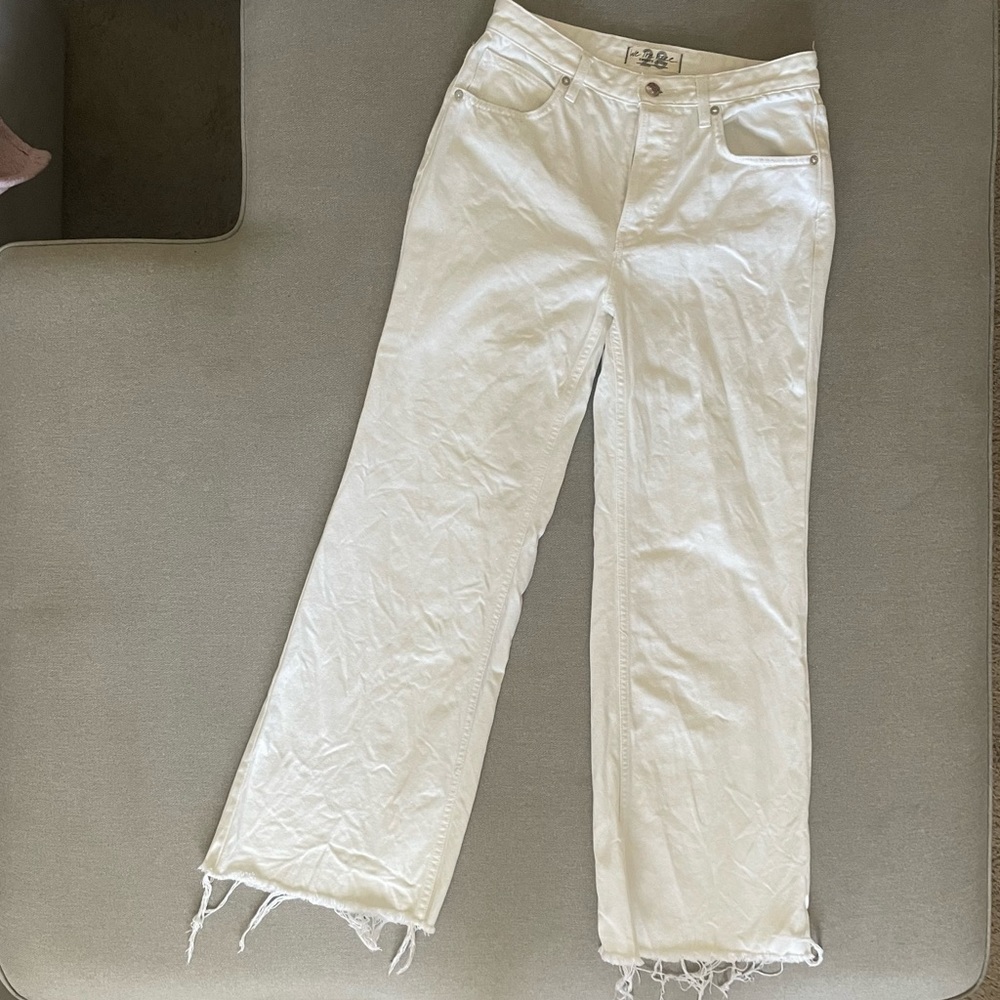 Free People White Denim Jeans / Flare Wide Leg Fit